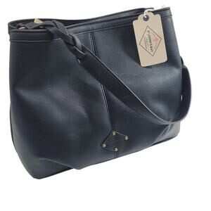 St. John's Bay Black Pebbled Triple-Compartment Hobo Bag with Braided Strap